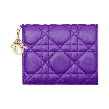DIOR Lady Dior Lambskin Wallet Mini Women's Purple