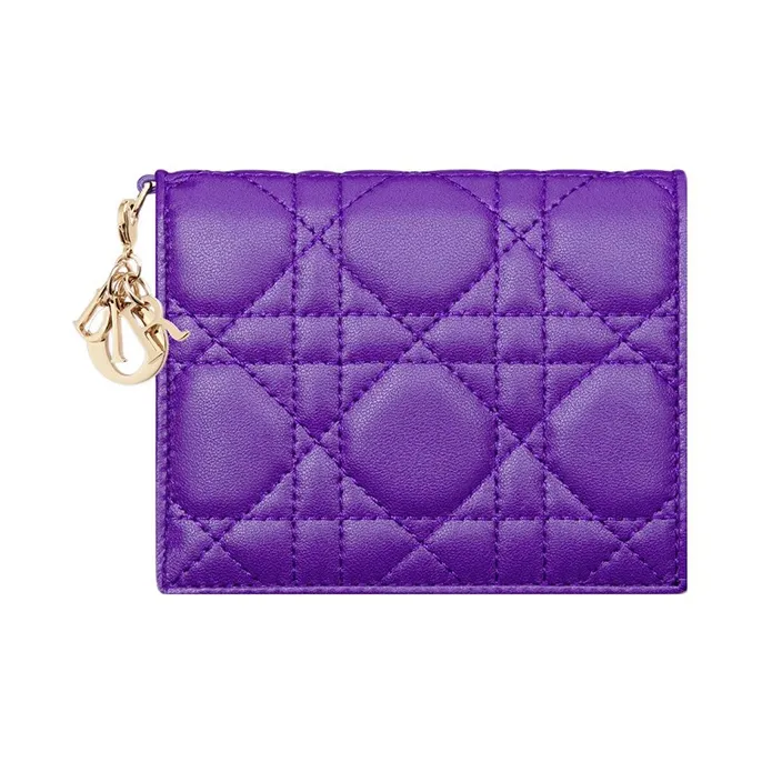 DIOR Lady Dior Lambskin Wallet Mini Women's Purple-0
