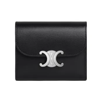CELINE Triomphe Shiny Calfskin Wallet Small Size Women's Black