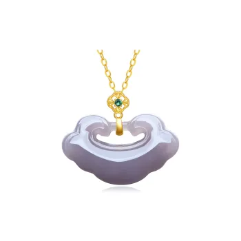 Cuiya Golden Building 18K Gold Hetian Jade Pendants Women's Pale Greenish-White Jade