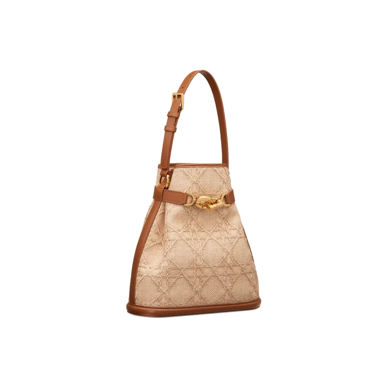 DIOR C'est Dior Natural Wicker Raffia With Calfskin Bucket Bag Handbag Shoulder Bag Women's Beige & Brown-1