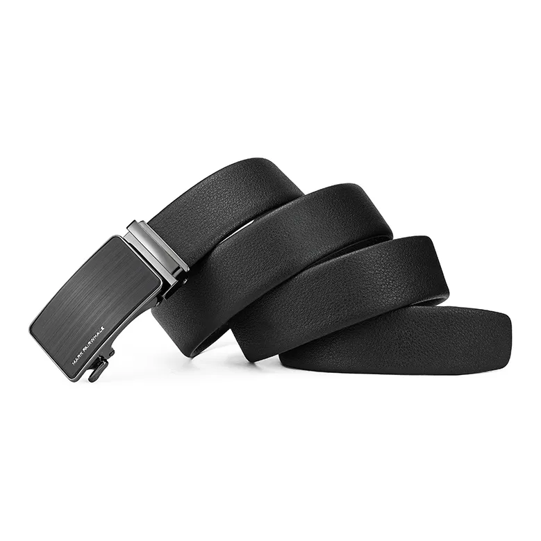 FAIRWHALE Stamped LOOG Brand Letter Automatic Buckle Cow Leather Belts Men's Width 3.5CM-1