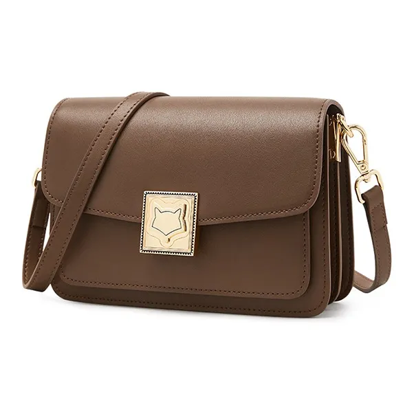 FOXER Cow Leather Small Square Bag Shoulder Bag Small Size Women's Black/Coffee-2