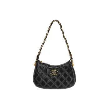 CHANEL Cow Leather Shoulder Bag Hobo Bag Handbag Shoulder Bag Women's Black