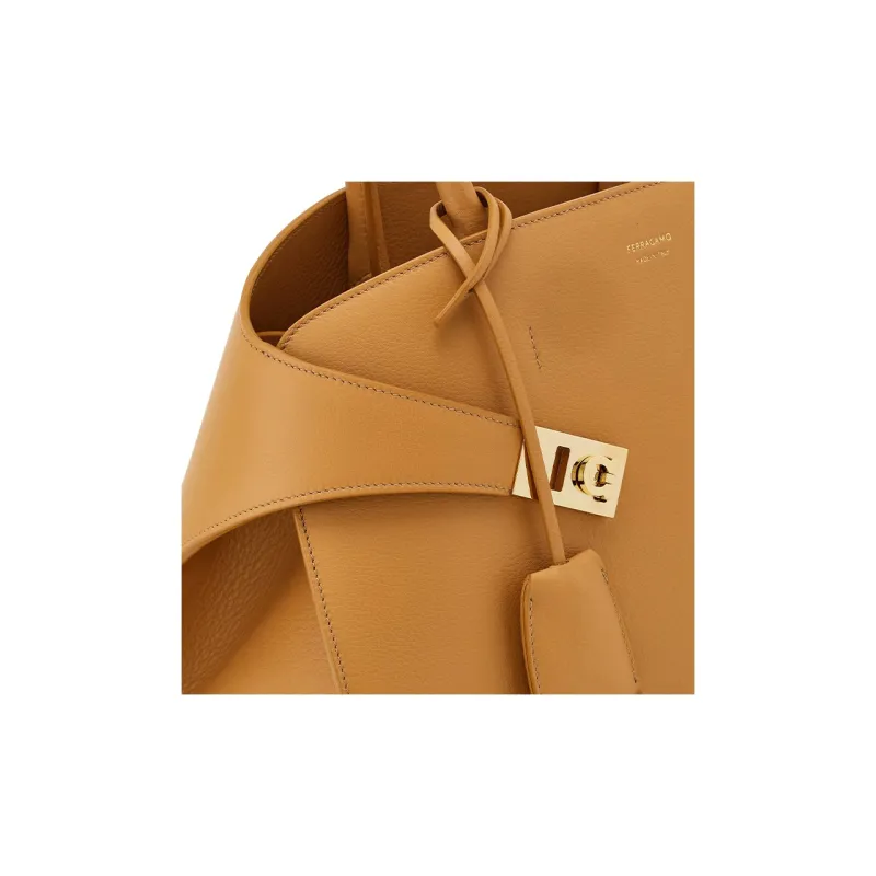 FERRAGAMO Grained Calfskin Shoulder Bag, Crossbody Bag, Handbag Small Size Women's Light Camel-5