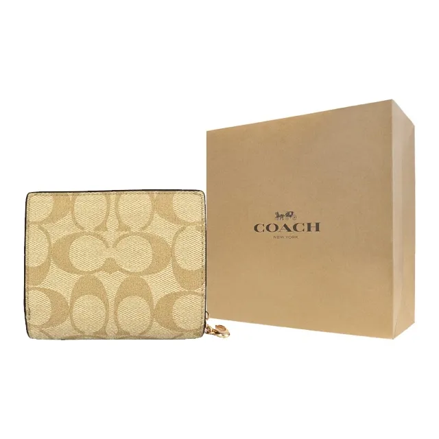 COACH Snap Wallet Iconic Coated Canvas With Smooth Leather Card Holder Wallet Regular Women's Khaki & Saddle Brown-4