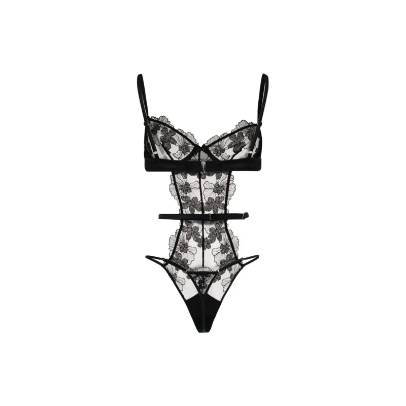 Fleur Du Mal Sequin Violet Floral lace Bodysuit-1
