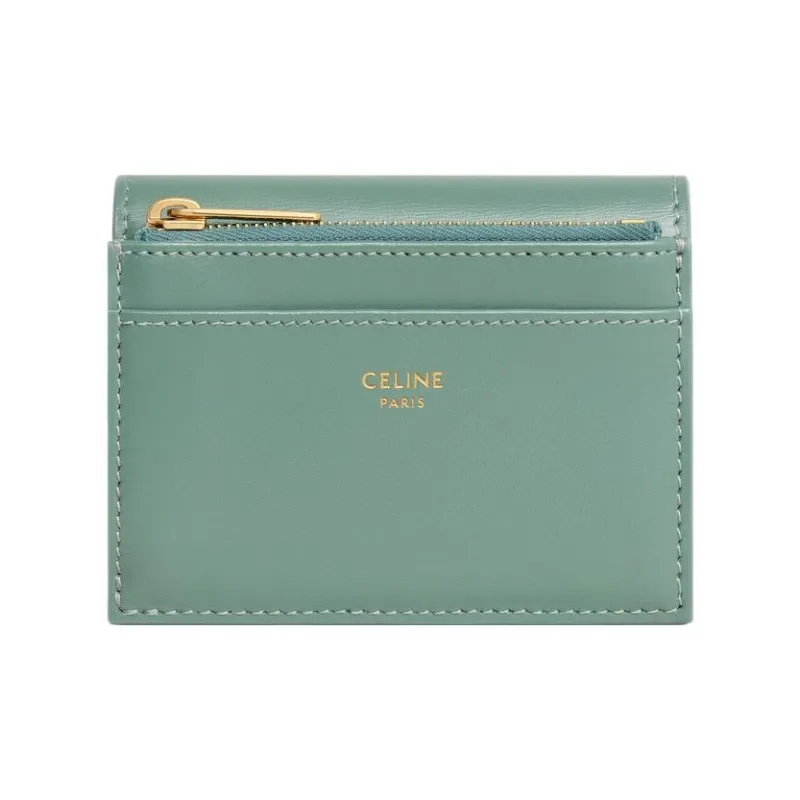 CELINE Triomphe Shiny Calfskin Wallet Women's Green-2