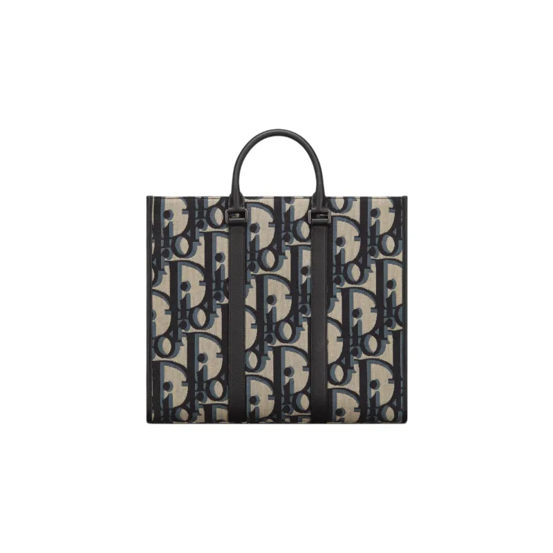 DIOR Oblique Print Shoulder Bag Crossbody Bag Handbag Men's Beige & Black-3
