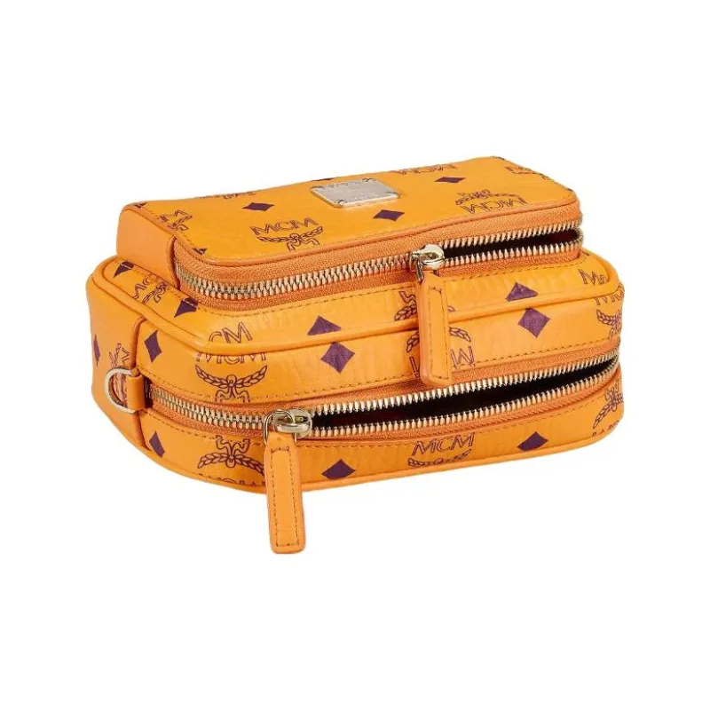 MCM Klassik Visetos Leather Camera Bag, Crossbody Bag, Shoulder Bag Extra Mini Unisex Bright Orange-3