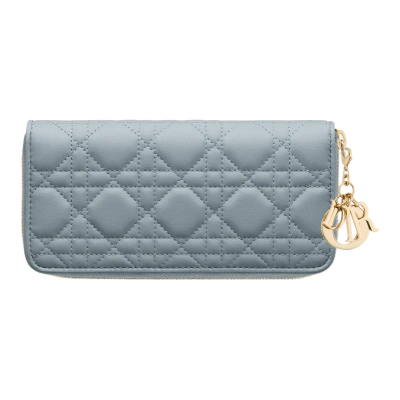 DIOR Lady Dior Lambskin Card Holder Clutch Wallet Regular Women's Cloud Blue-2