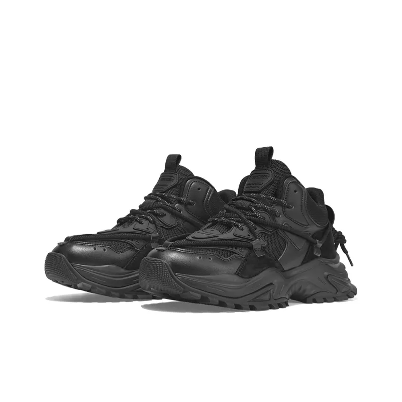 Masongarments Shark Tooth No. 2 Height Increasing Wear-Resistant Mid-Top Chunky Sneakers Unisex Obsidian Black-3