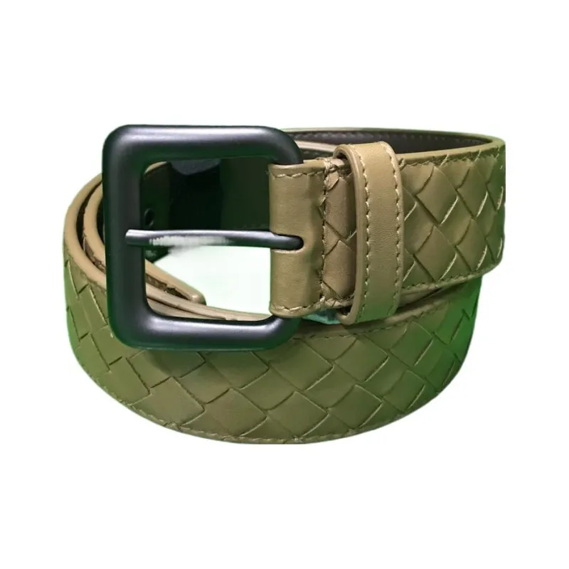 Bottega Veneta Inner Side Letter Pin Buckle Leather Belts Unisex Brown 3.3CM-0