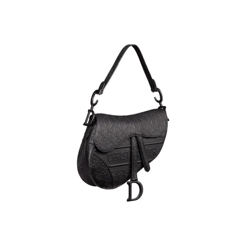 DIOR Embossed Cowhide Leather Saddle Bag Crossbody Bag One Shoulder Handbag Regular Women's Black-2