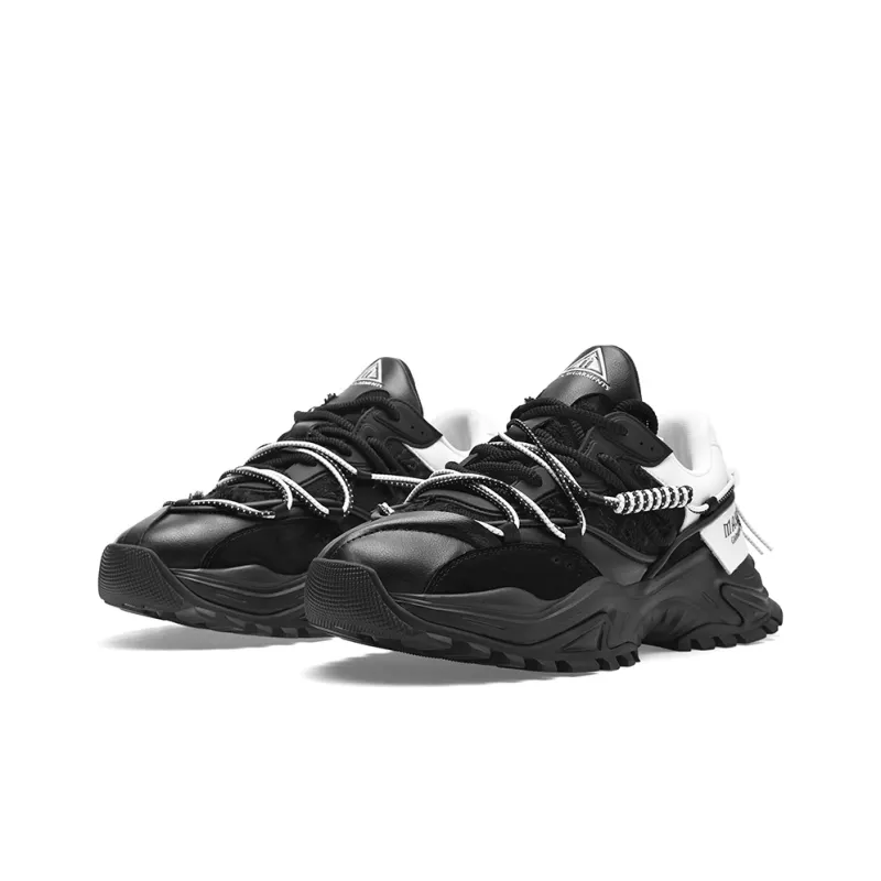 Masongarments Shark Tooth No. 1 Height Increasing Wear-Resistant Low-Top Chunky Sneakers Unisex Jet Black-2