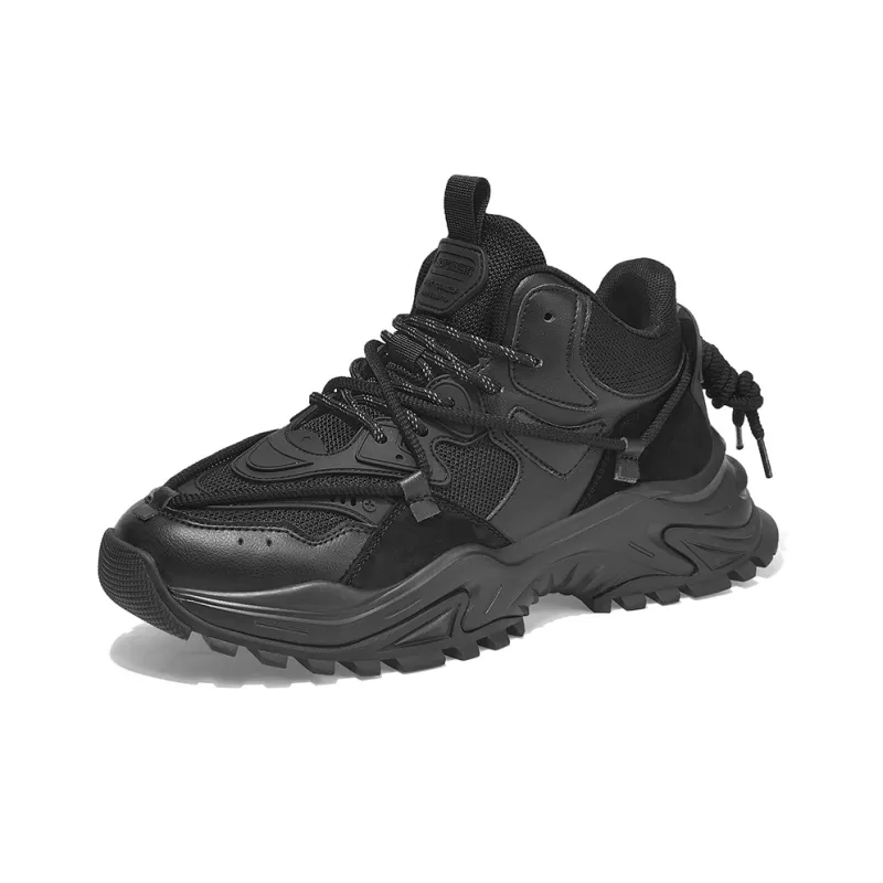Masongarments Shark Tooth No. 2 Height Increasing Wear-Resistant Mid-Top Chunky Sneakers Unisex Obsidian Black-2