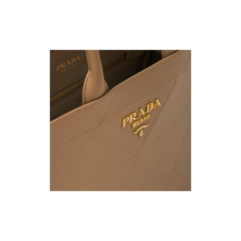 PRADA Symbole Leather Tote Bag Shopping Bag Handbag Medium Size Women's Caramel-4
