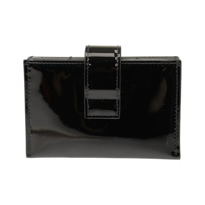 DIOR 30 Montaigne Patent Leather Cowhide Card Holder Wallet Small Size Women's Black-3