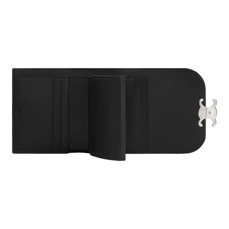 CELINE Triomphe Shiny Calfskin Wallet Small Size Women's Black-3
