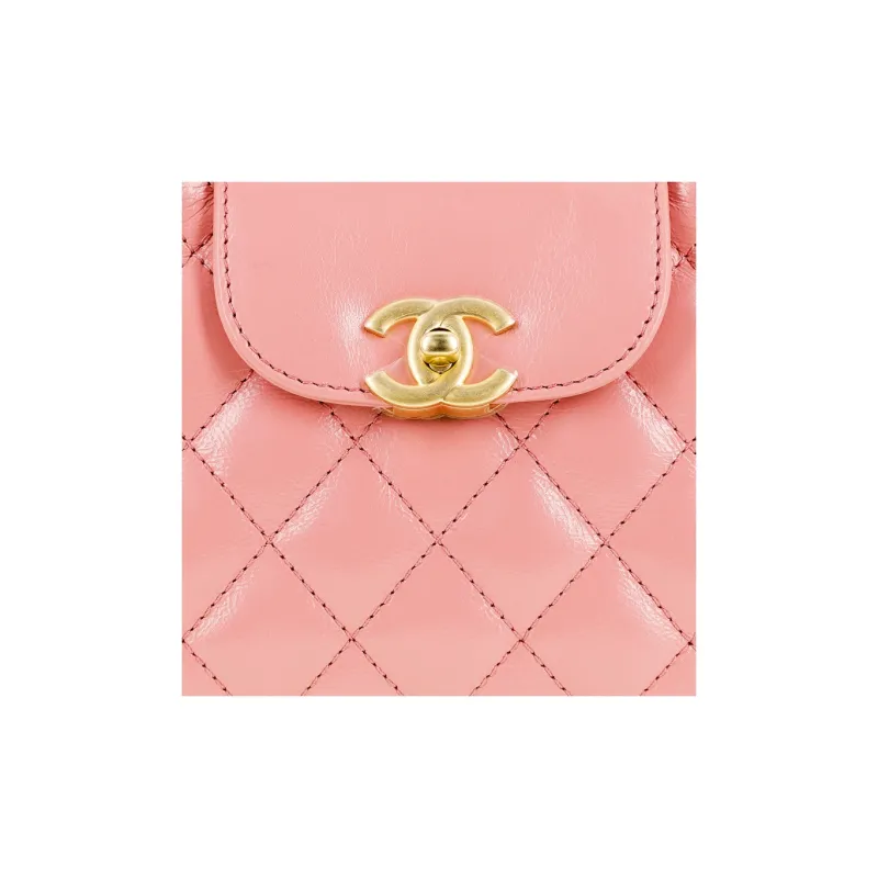 CHANEL Calfskin Crossbody One Shoulder Handbag Mini Women's Coral Pink-4