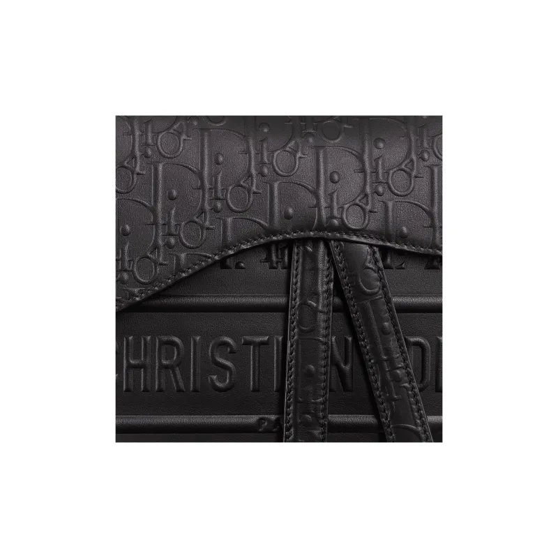 DIOR Embossed Cowhide Leather Saddle Bag Crossbody Bag One Shoulder Handbag Regular Women's Black-5