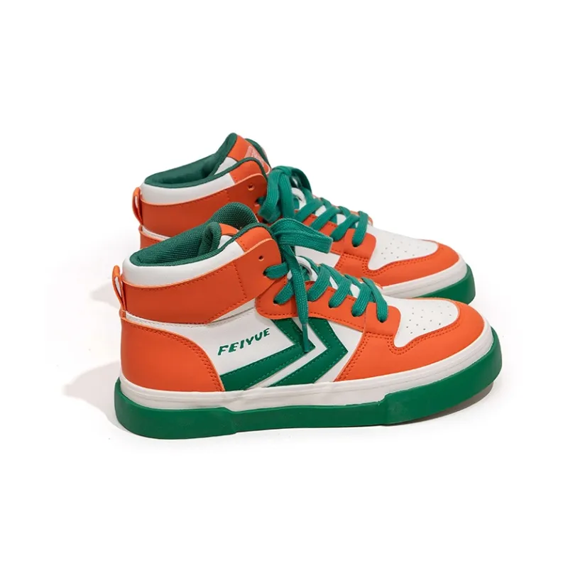 Feiyue Durable Breathable High Top Skateboard Shoes Women's Beige Orange Green-1