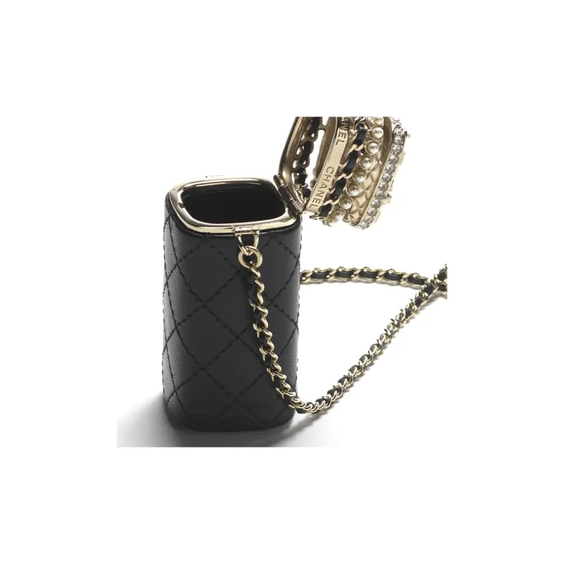 CHANEL Lambskin Rhinestone Pearl Lipstick Bag, Shoulder Bag, Crossbody Bag Women's Black-2