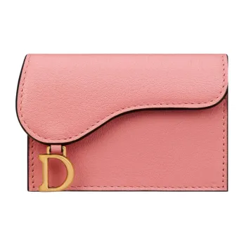 DIOR Saddle Goatskin Card Clip Card Holder Women's Light Pink