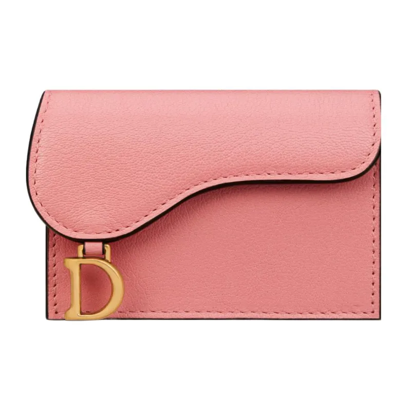 DIOR Saddle Goatskin Card Clip Card Holder Women's Light Pink-0