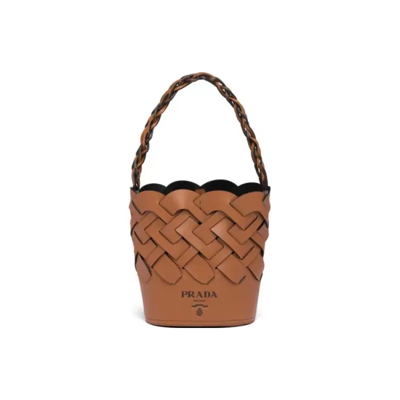 PRADA Leather Bucket Bags Handbags Women's Brown-0
