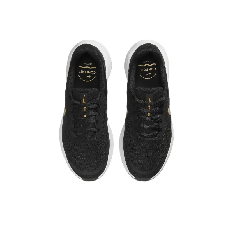 Nike Revolution 7 Black White Dark Smoke Grey Metallic Gold Women's-3