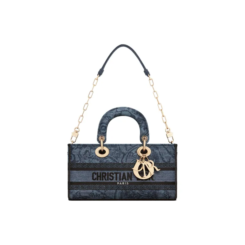 DIOR Lady D JOY Embroidery Shoulder Bag Crossbody Bag Handbag Medium Size Women's Denim Blue-1