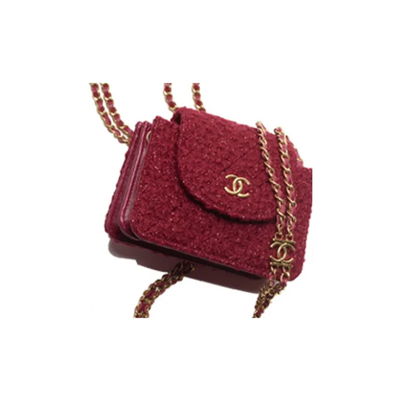 CHANEL Wool Twill Soft Woolen Tweed Clutch, Shoulder Bag, Crossbody Bag Women's Red-2