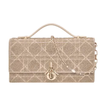 DIOR Cotton Beaded Embroidery Shoulder Bag Crossbody Bag Handbag Mini Women's Caramel Beige