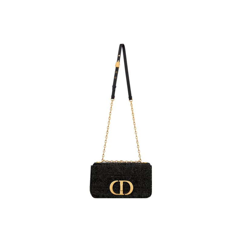 DIOR Caro Micro Pearl Embroidery Cannage Cotton Fabric Shoulder Bag, Crossbody Bag Small Size Women's Black-4