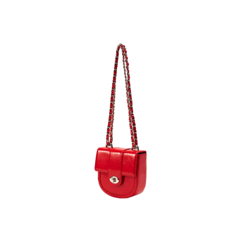CARDINAL RED Cow Leather Saddle Bag Crossbody Bag Women's Red-3