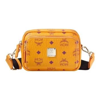 MCM Klassik Visetos Leather Camera Bag, Crossbody Bag, Shoulder Bag Extra Mini Unisex Bright Orange
