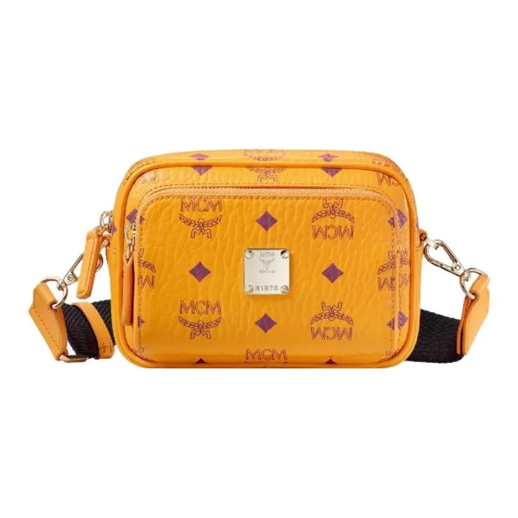 MCM Klassik Visetos Leather Camera Bag, Crossbody Bag, Shoulder Bag Extra Mini Unisex Bright Orange-0