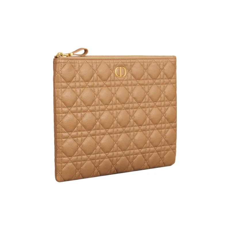 DIOR Caro Soft Calfskin Portable Clutch Large Size Women's Tan-1