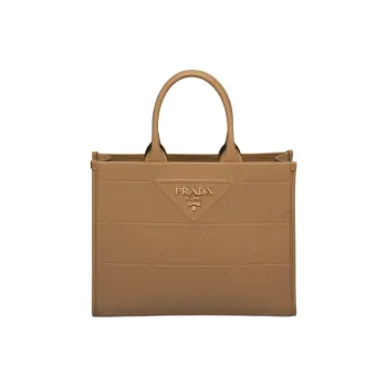 PRADA Symbole Leather Tote Bag Shopping Bag Handbag Medium Size Women's Caramel