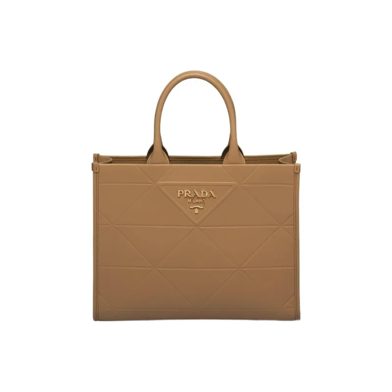 PRADA Symbole Leather Tote Bag Shopping Bag Handbag Medium Size Women's Caramel-0