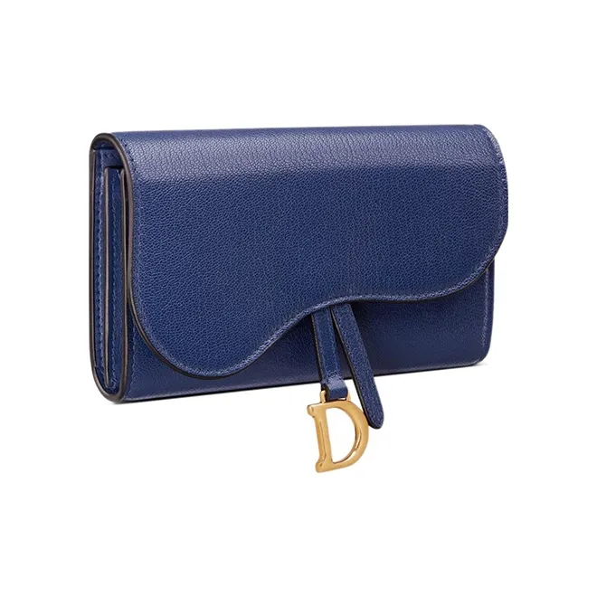DIOR Saddle Goatskin Wallet Women's Blue-1