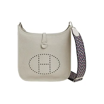 HERMES Evelyne Clemence Bullock Leather Ivorie Crossbody Bag Shoulder Bag Women's Concrete Gray+Black