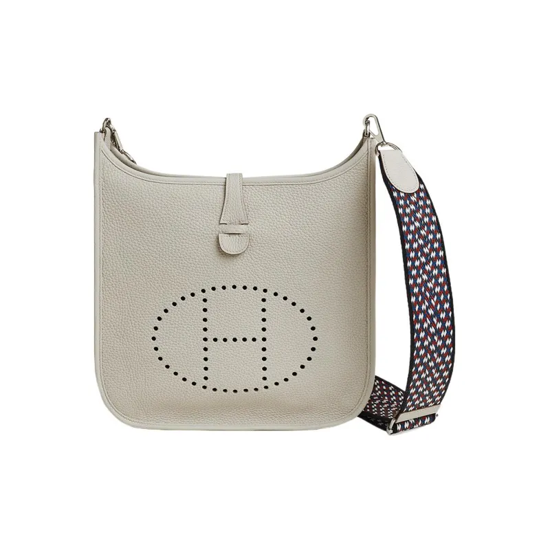 HERMES Evelyne Clemence Bullock Leather Ivorie Crossbody Bag Shoulder Bag Women's Concrete Gray+Black-0