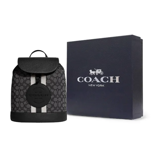 COACH Dempsey Fabric With Pebbled Leather Backpack Medium Size Women's Black-8