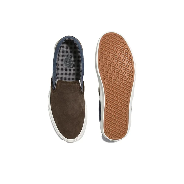 Vans Classic Slip On Pig Suede Shoes 'Plaid Brown Navy'-4