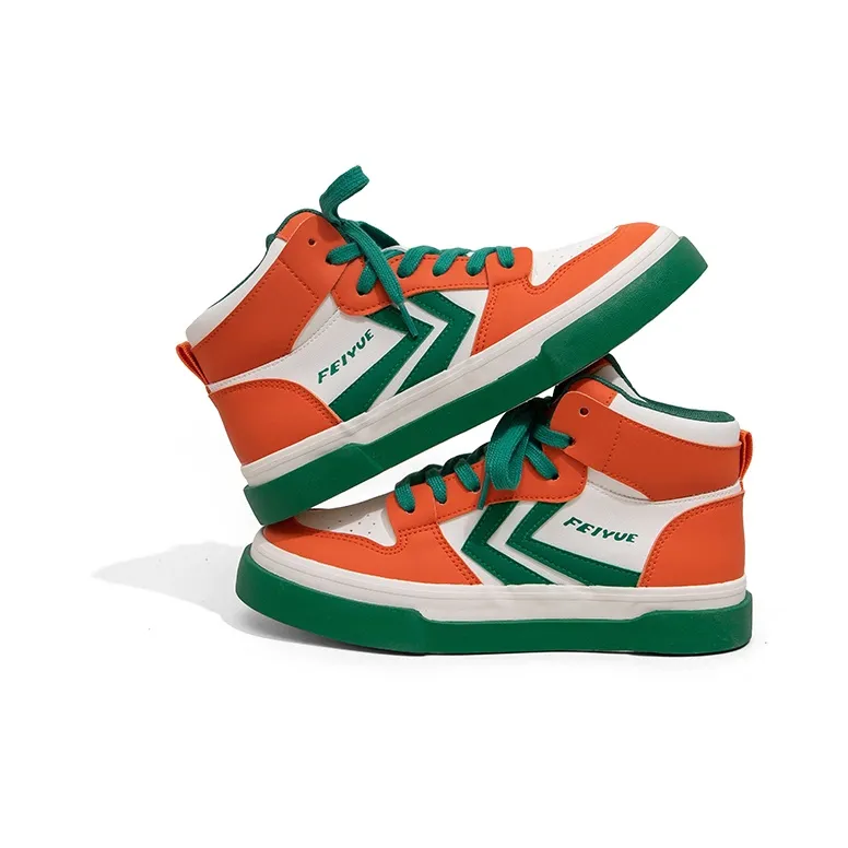Feiyue Durable Breathable High Top Skateboard Shoes Women's Beige Orange Green-4
