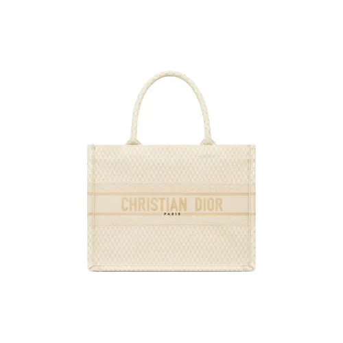DIOR BookTote Embroidery Tote Bag Shopping Bag Handbag Medium Size Women's Beige