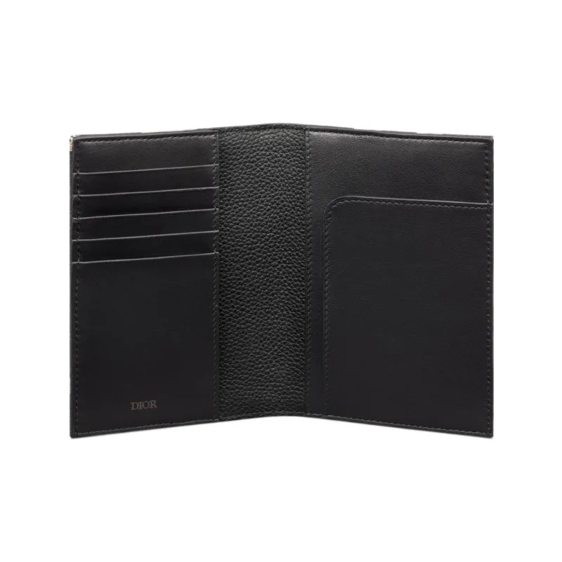 DIOR Oblique Print Fabric Passport Holder Men's Beige & Black-3
