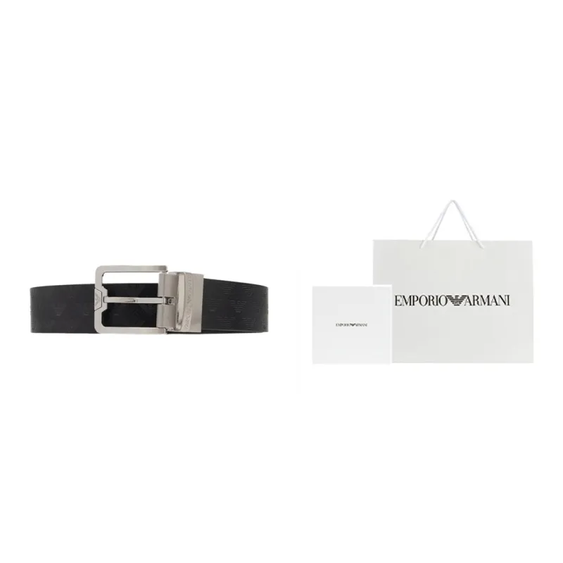 EMPORIO ARMANI Logo Print Business Leather Belts Men's Black Width 3.3cm-3